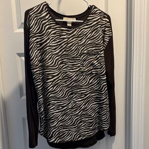 Michael Kors Black and White Zebra Long Sleeve Top
